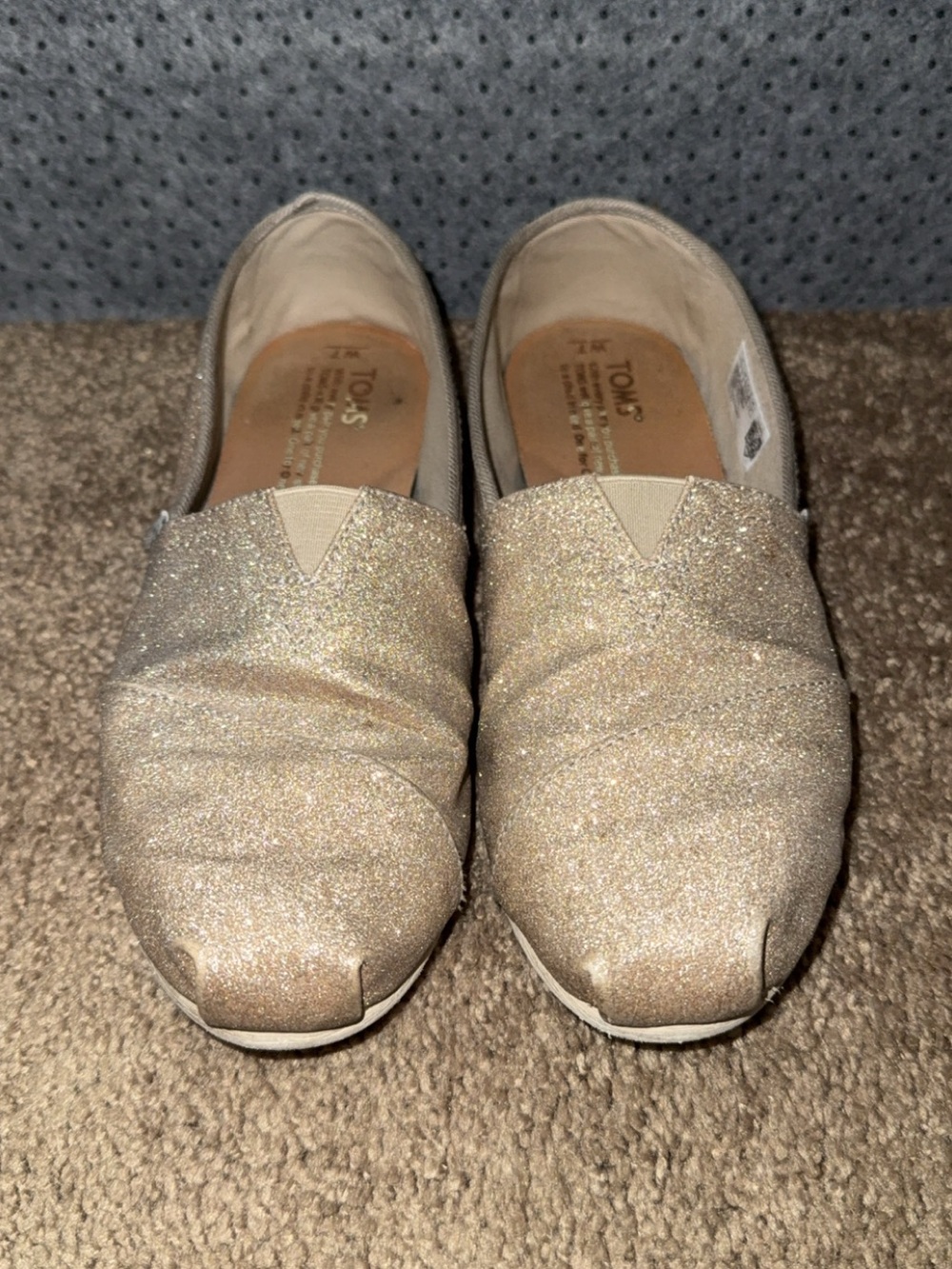 Toms Glitter Slip-On Flats in Champagne Gold